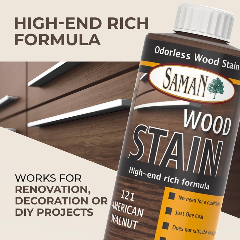 SamaN Interior Water Based Wood Stain - Natural Stain for Furniture, Moldings, Wood Paneling, Cabinets (American Walnut TEW-121-12, 12 oz) - Image 2